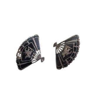 Sterling Silver 925 Vintage  Siam Fan Clip Earrings 11 inch